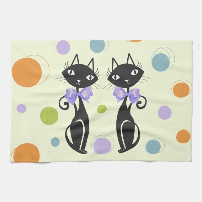 Mid Century Modern Cat Tea Towel (Horizontal)
