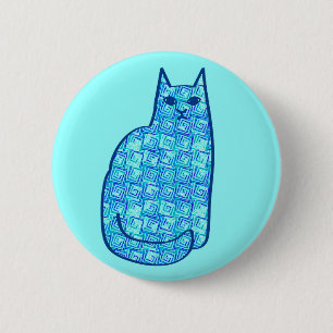 Mid-Century Modern Cat, Turquoise and Navy 6 Cm Round Badge