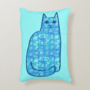 Mid-Century Modern Cat, Turquoise and Navy Decorative Cushion