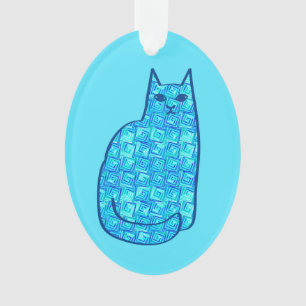 Mid-Century Modern Cat, Turquoise and Navy Ornament