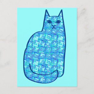 Mid-Century Modern Cat, Turquoise and Navy Postcard