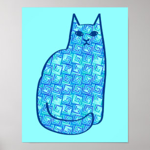 Mid-Century Modern Cat, Turquoise and Navy Poster