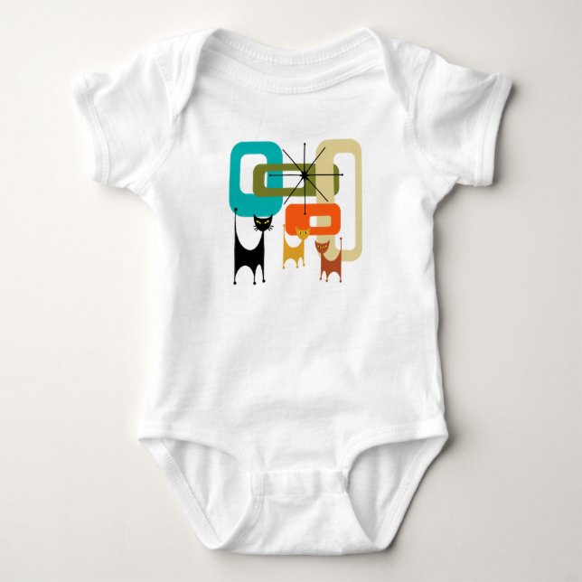 Mid-century Modern Cats Baby Bodysuit (Front)