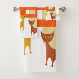 Mid-Century Modern Cats Bath Towel Set