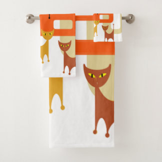 Mid-Century Modern Cats Bath Towel Set