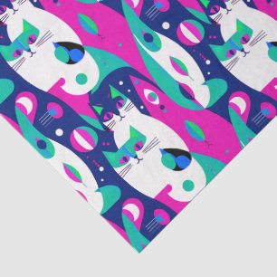 Mid-Century Modern Cats on a Dark Blue Background Tissue Paper