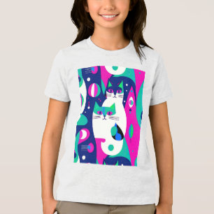  Mid-Century Modern Cats on a Dark Blue Background Tri-Blend Shirt