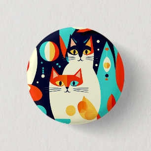 Mid-Century Modern Cats on an Abstract Background 3 Cm Round Badge