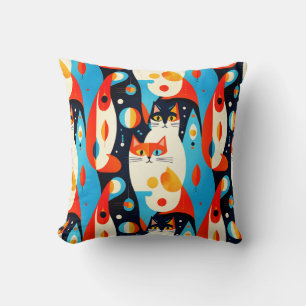  Mid-Century Modern Cats on an Abstract Background Cushion