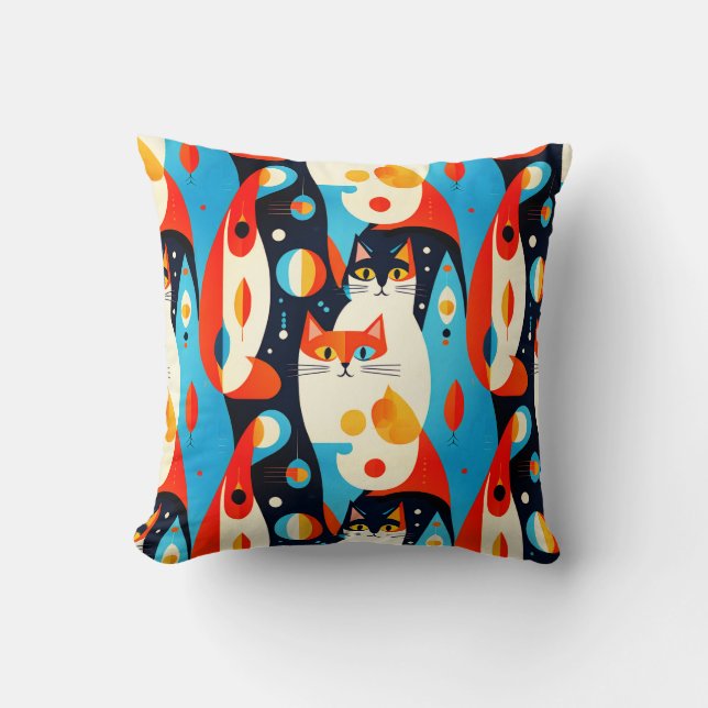  Mid-Century Modern Cats on an Abstract Background Cushion (Front)