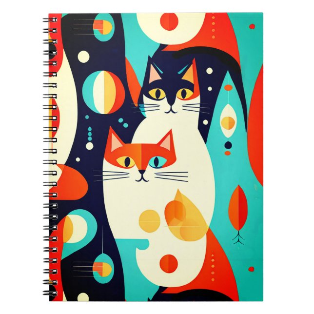  Mid-Century Modern Cats on an Abstract Background Notebook (Front)