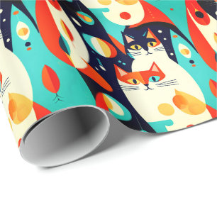 Mid-Century Modern Cats on an Abstract Background Wrapping Paper
