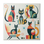 Mid Century Modern Cats Tile<br><div class="desc">A gorgeous cat pattern to fit a mid century modern theme. Soft red and teal make up most of the colours in this striking design - with splashes of mustard . A very stylish design for adding a mid century modern accent to your home decor.</div>