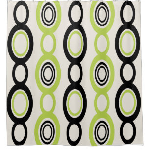 Mid Century Modern Chain Links Black Chartreuse Shower Curtain