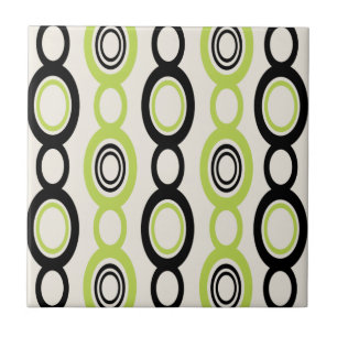 Mid Century Modern Chain Links Black Chartreuse Tile
