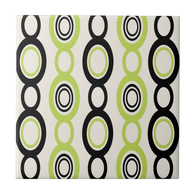 Mid Century Modern Chain Links Black Chartreuse Tile (Front)