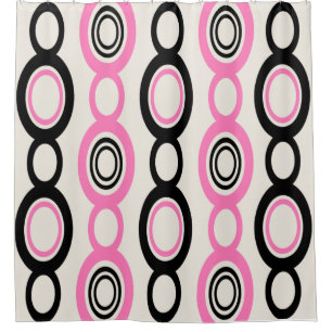 Mid Century Modern Chain Links Black Pink Shower Curtain