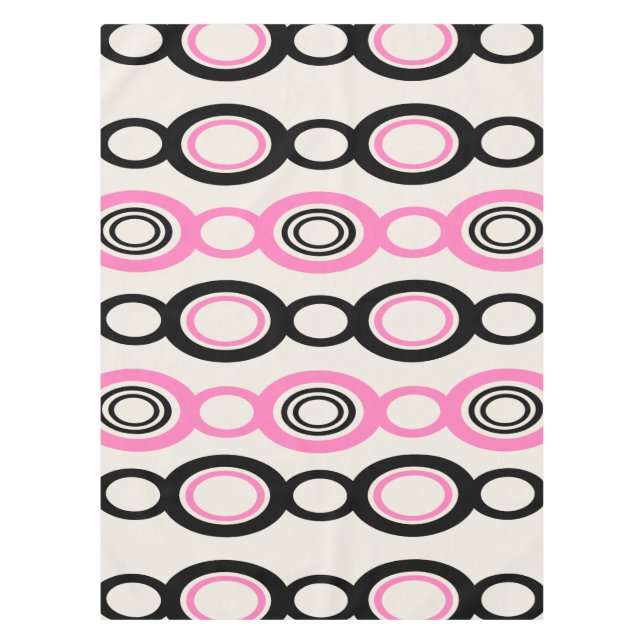 Mid Century Modern Chain Links Black Pink Tablecloth (Front)