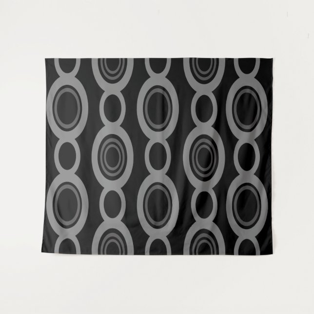 Mid Century Modern Chain Links Black Tapestry (Front (Horizontal))