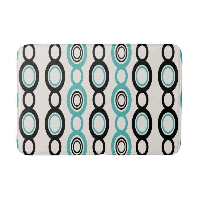 Mid Century Modern Chain Links Black Turquoise Bath Mat (Front)