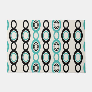 Mid Century Modern Chain Links Black Turquoise Doormat