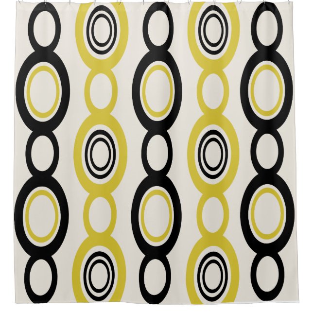 Mid Century Modern Chain Links Black Yellow Shower Curtain (Front)
