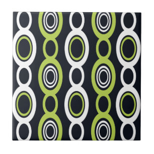 Mid Century Modern Chain Links White Chartreuse Tile