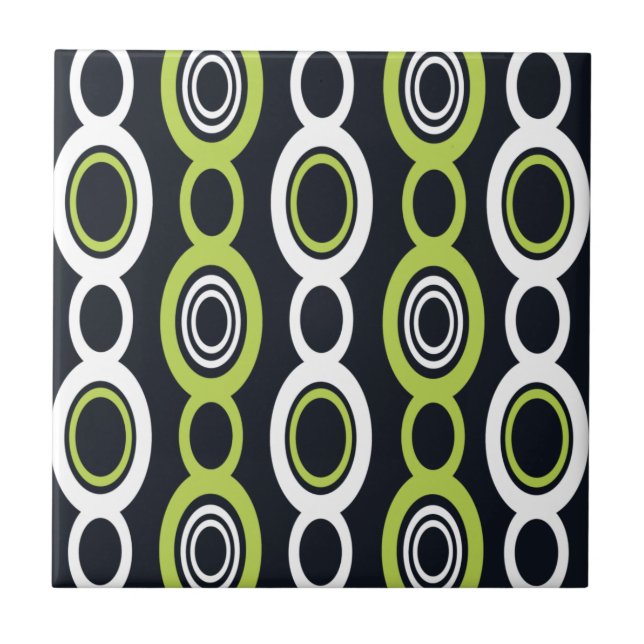 Mid Century Modern Chain Links White Chartreuse Tile (Front)