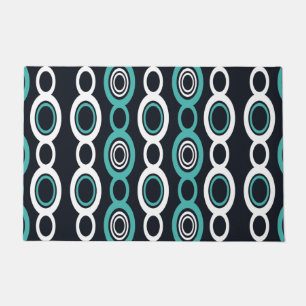 Mid Century Modern Chain Links White Turquoise Doormat