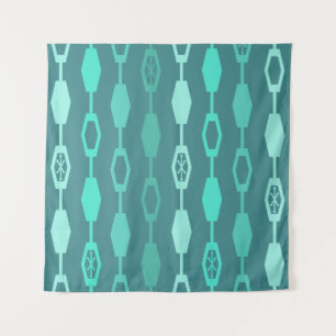 Mid Century Modern Chains Teal Tapestry