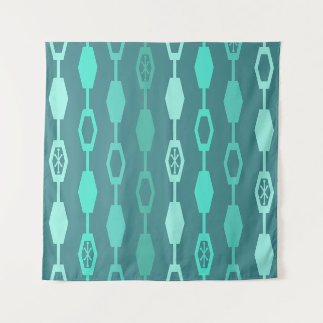 Mid Century Modern Chains Teal Tapestry (Front)