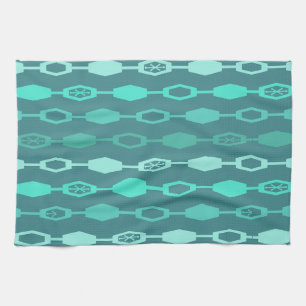 Mid Century Modern Chains Teal Tea Towel
