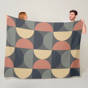 Mid Century Modern Charcoal Salmon     Fleece Blanket