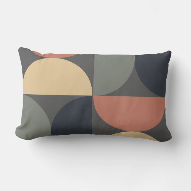 Mid Century Modern Charcoal Salmon  Lumbar Cushion (Front)