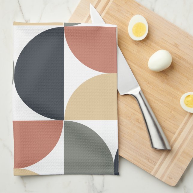 Mid Century Modern Charcoal Salmon   Tea Towel (Quarter Fold)