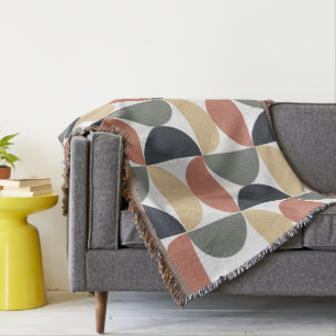Mid Century Modern Charcoal Salmon   Throw Blanket