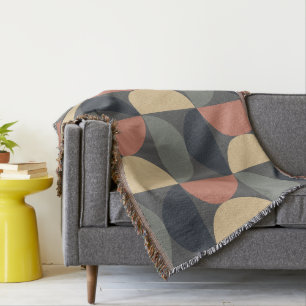 Mid Century Modern Charcoal Salmon  Throw Blanket
