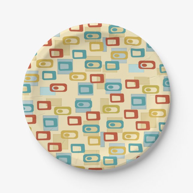 Mid Century Modern Cheerful Geo Pod Pattern Paper Plate (Front)