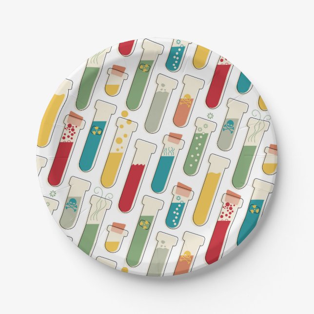 Mid Century Modern Chemistry Test Tube Stripe Paper Plate (Front)