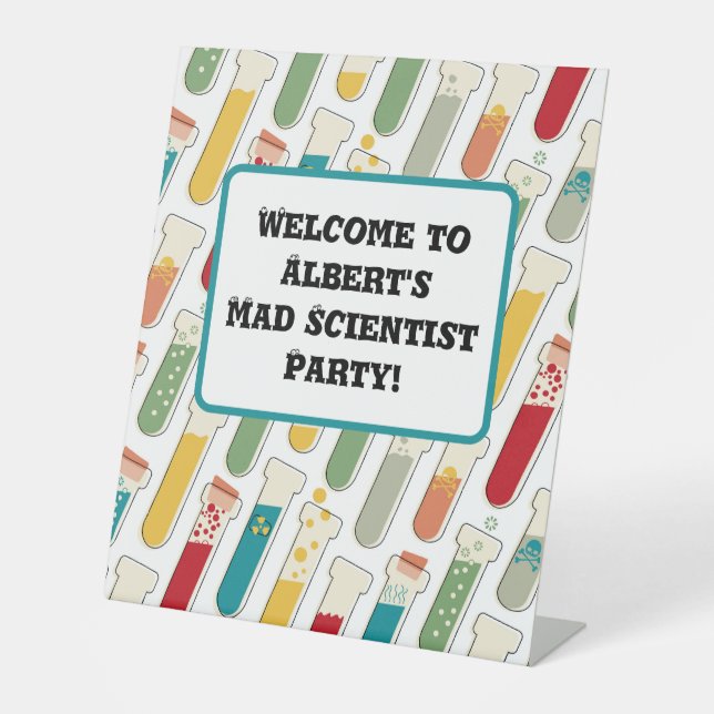 Mid Century Modern Chemistry Test Tube Stripe Pedestal Sign (Front)