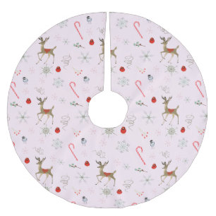 Mid Century Modern   chickadee and cute stag  Brushed Polyester Tree Skirt