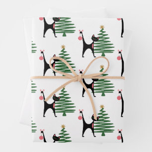Mid-century Modern Christmas 1950's Atomic Cat Wrapping Paper Sheet