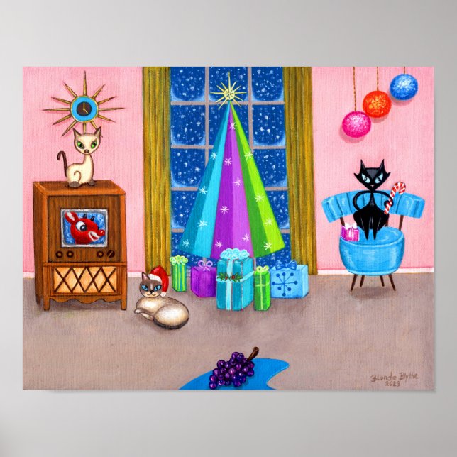 Mid-Century Modern Christmas Atomic Age Cats TV Poster (Front)