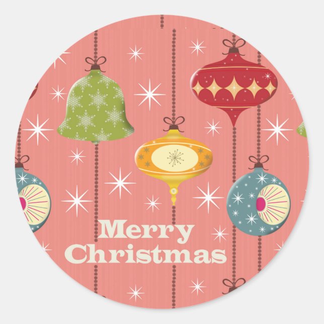 Mid Century Modern Christmas Baubles Classic Round Sticker (Front)
