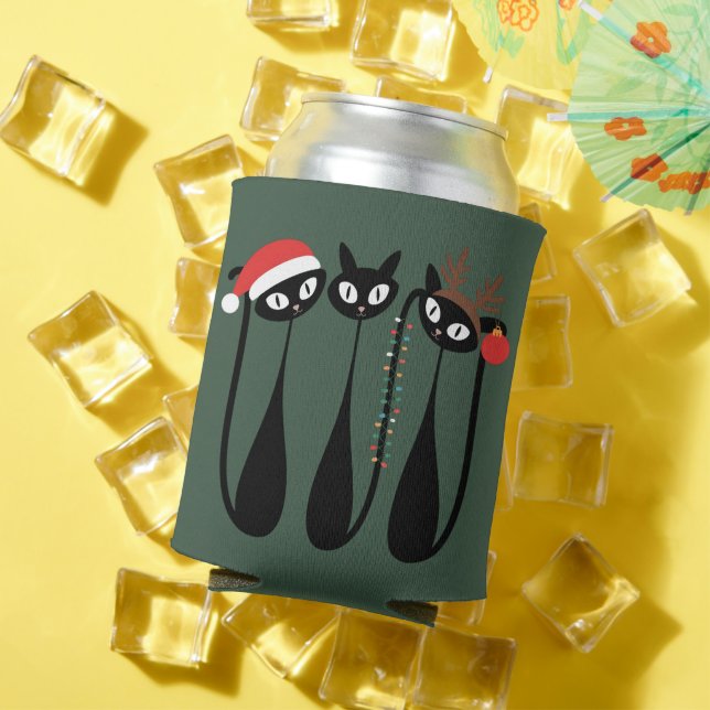 Mid Century Modern Christmas Cats Retro Classic Can Cooler (In Situ Summer)