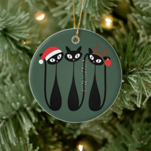 Mid Century Modern Christmas Cats Retro Classic Ceramic Tree Decoration