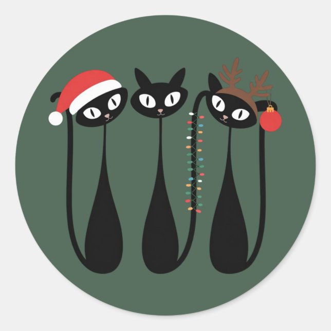 Mid Century Modern Christmas Cats Retro Classic Classic Round Sticker (Front)