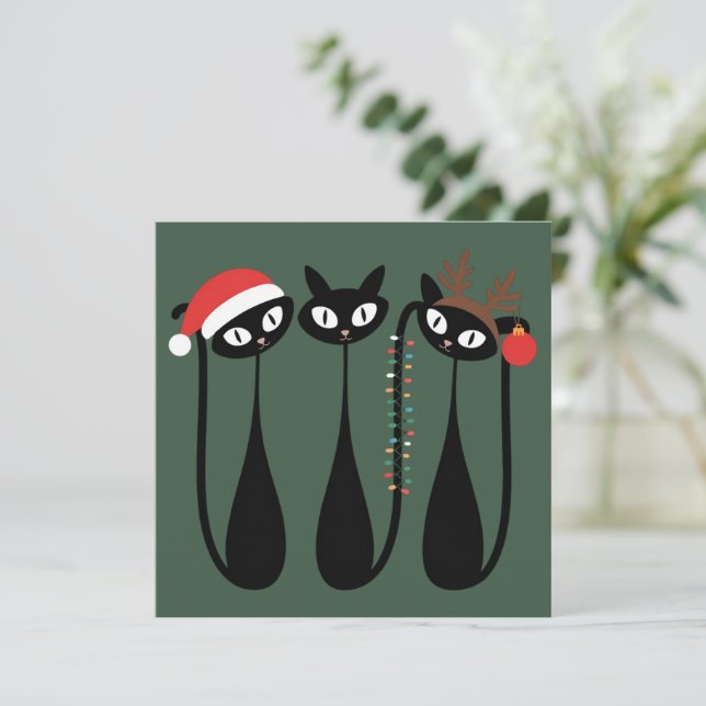 Mid Century Modern Christmas Cats Retro Classic Holiday Card (Standing Front)