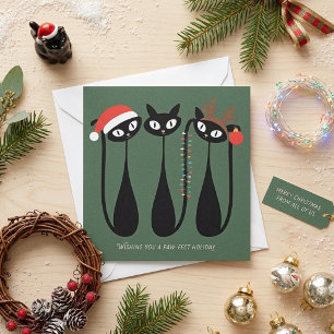 Mid Century Modern Christmas Cats Retro Classic Holiday Card