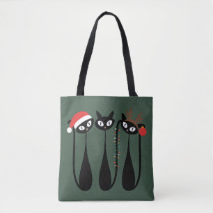 Mid Century Modern Christmas Cats Retro Classic Tote Bag